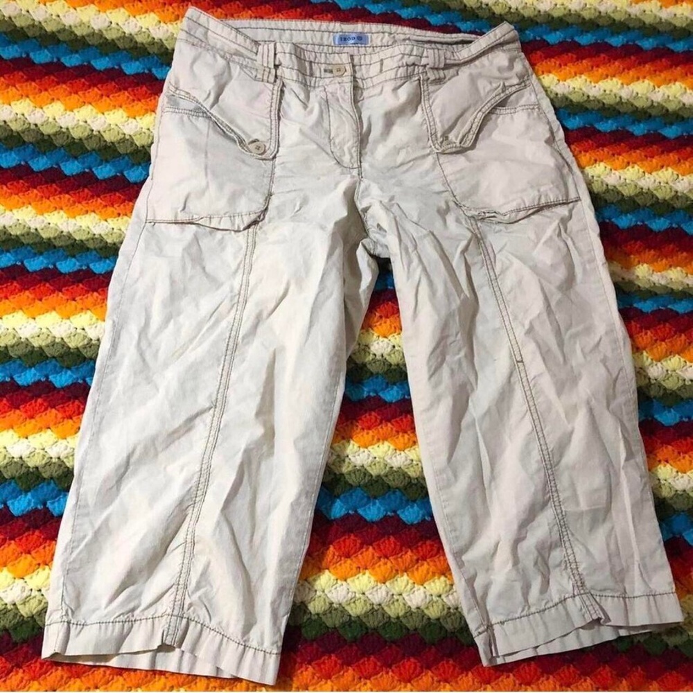 2000 Y2K Cargo Capri Short Pants Trouser Low Rise Gaucho Paratrooper Khaki Beige